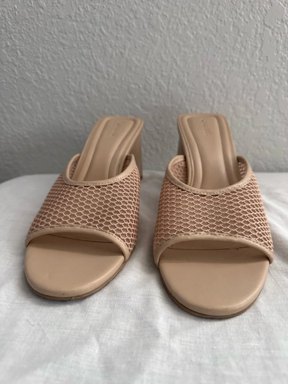 Open Edit Colette Mesh Mule Heels Beige Block Heel Sandals Size 11 - Picture 4 of 11